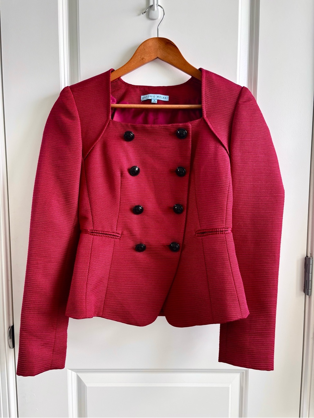 ANTONIO MELANI Crimson Double-Breasted Peplum Blazer